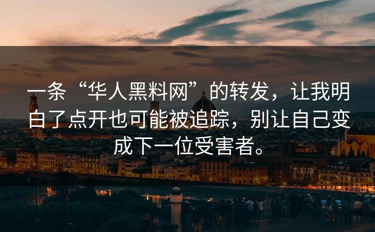 一条“华人黑料网”的转发，让我明白了点开也可能被追踪，别让自己变成下一位受害者。