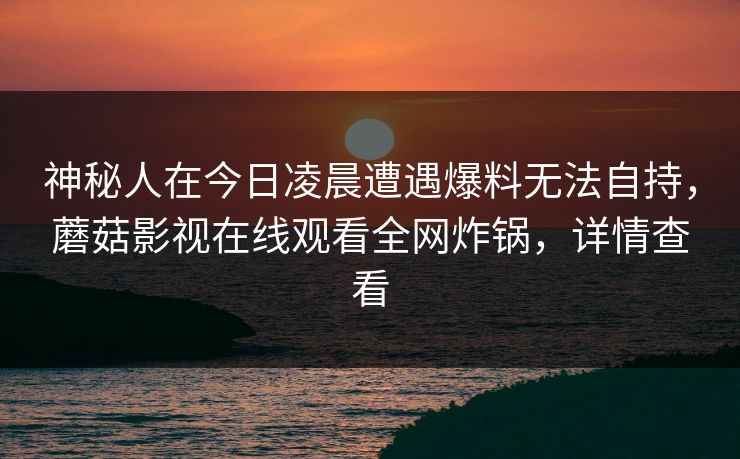 神秘人在今日凌晨遭遇爆料无法自持，蘑菇影视在线观看全网炸锅，详情查看